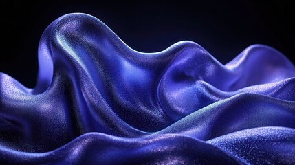 Obraz premium Shimmering blue fabric waves, dark background, design
