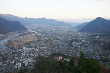 日本：荒砥城跡(戦国時代の山城)からの景色【城山史跡公園】長野県千曲市