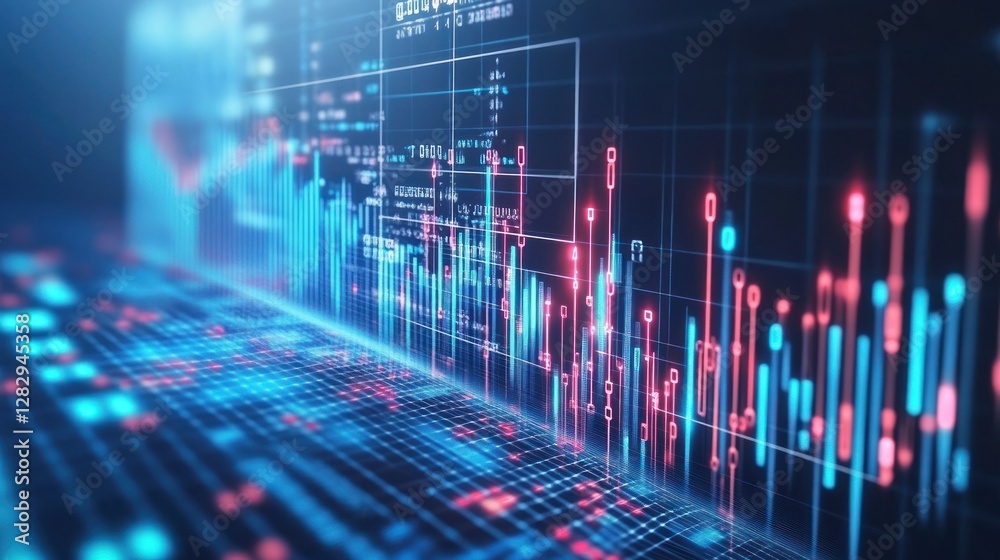 Poster abstract digital data visualization with vibrant graphs and charts
