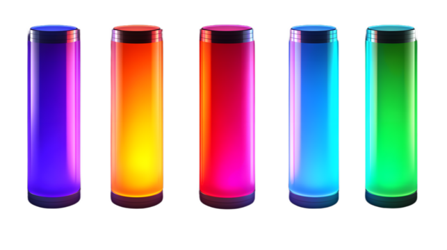 Colorful Gradient Light Pillars, Isolated on Transparent Background