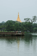 Kandawgyi lake and Shwedagon pagoda in Yangon, Myanmar