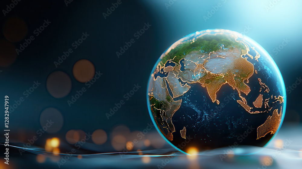 Aufkleber digital representation of earth is surrounded by luminous holographic elements, creating futuristic 
