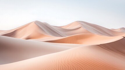 The vast desert landscape exhibits rolling sand dunes and an open sky