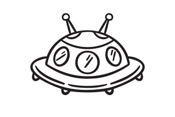 Flying saucer or ufo spaceship doodle hand drawn icon. Outline drawing flying saucer line clipart symbol