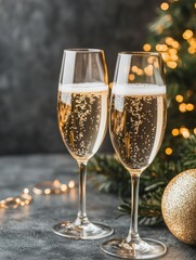 Close-up of an elegant champagne celebration with gold decor and festive vibes