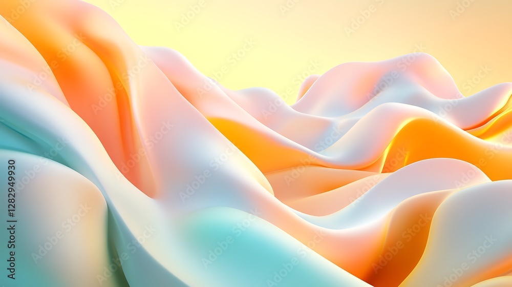 Poster abstract rendering of colorful smooth fabric waves in a composition