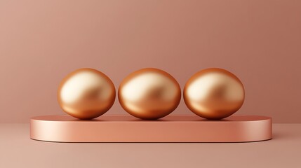 Three Golden Spheres Rest Upon A Copper Rectangular Base