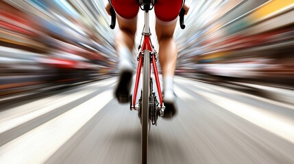 Obraz premium Cyclist speeding through city streets, motion blur.