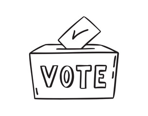 Ballot paper into the box and lettering vote sketch hand drawn doodle icon. Single element elections concept