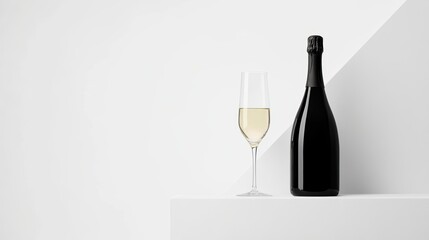 Elegant monochrome champagne setup minimalist space still life photography modern aesthetic
