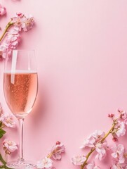 Elegant champagne celebration with pastel floral decor copy space modern aesthetic