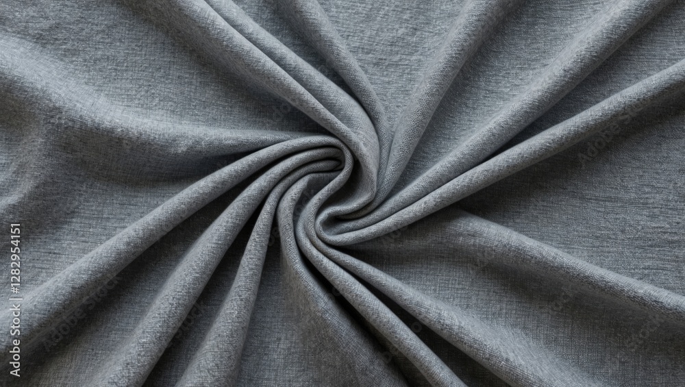 Poster gray textile fabric texture with folds and creases showing softness and drapability in a circular pa