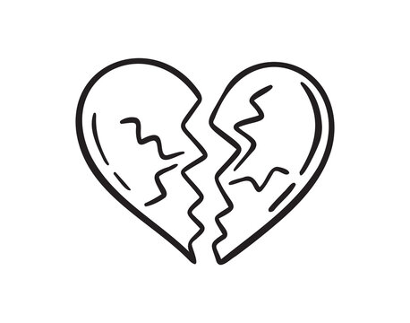 recommend clip art: broken heart doodle hand drawn icon. Outline drawing broken heart line clipart symbol. The concept of separation