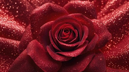 Naklejka premium Red rose with sparkling glitter background detailed close-up shot depicting vivid color and intricate petal structure