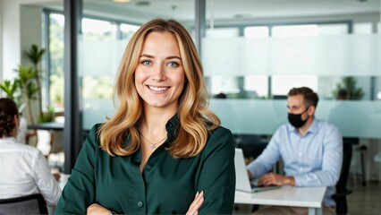 Fototapeta premium Successful Female Entrepreneur Confidently Managing Her Growing Business in a Corporate Setting