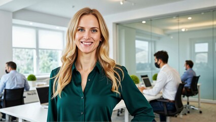 Obraz premium Confident and Successful Businesswoman Leading a Team in a Modern Office Environment