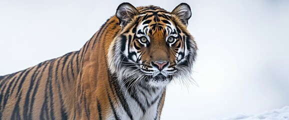 Obraz premium A Bengal tiger standing strong, fur patterns crisp and vibrant against a white background