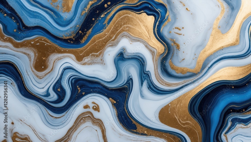 Canvas Prints blue and gold abstract marble texture with fluid wavy patterns in rich colors for background or desi
