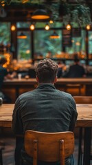 Obraz premium Focused man sitting at a table with a serious expression, engaged in work or contemplation in a comfortable setting