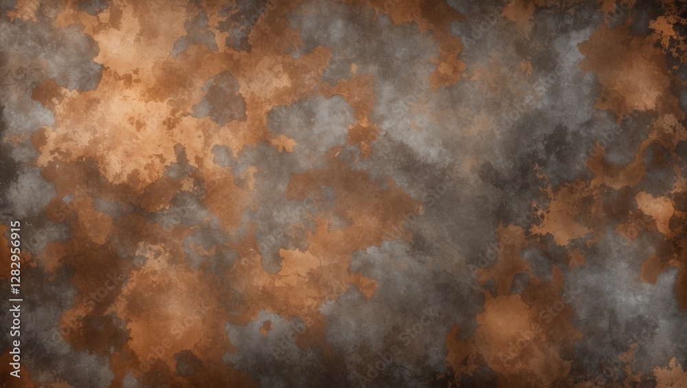 Poster abstract textured background with a blend of copper, gray, and rust colors creating a cloud-like pat