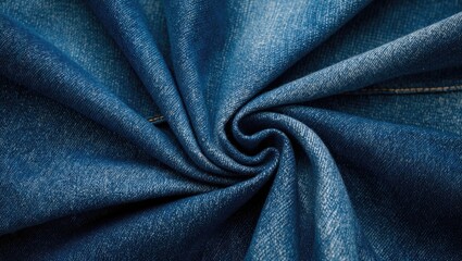 Fototapeta premium Blue denim fabric in a swirling pattern with a textured surface close-up shot.