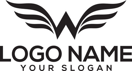Universal linear logo design. Creative bull horns mark. Luxury letter w wings bird logotype.
