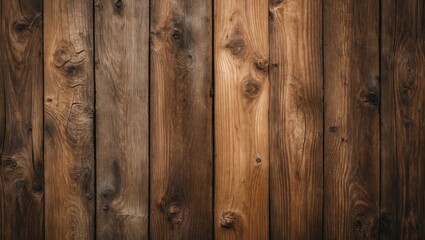 Fototapeta premium Textured wooden wall with varying shades of brown and distinct grain patterns in vertical planks for background or design use