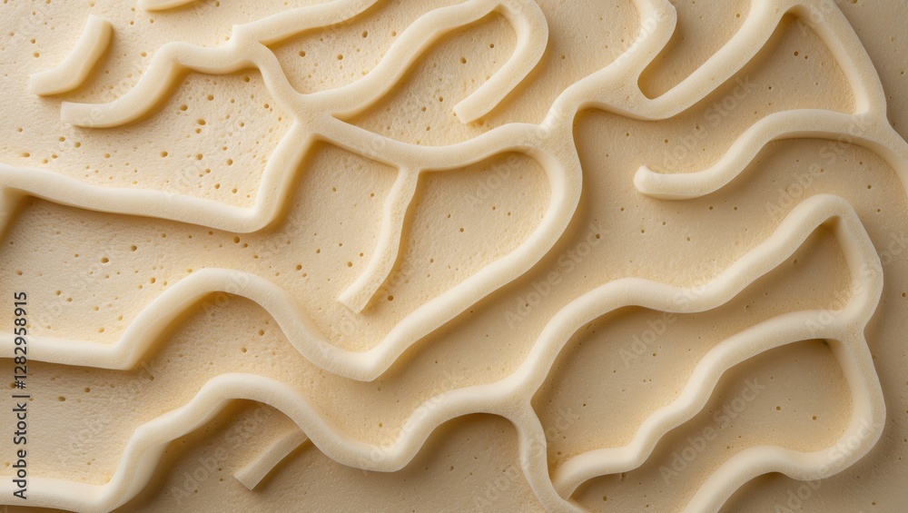 Poster abstract close-up of textured creamy surface with wavy lines and subtle bubbles creating an organic 