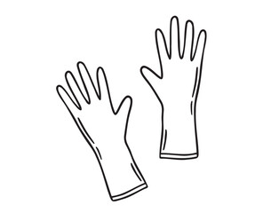Rubber gloves for cleaning doodle hand drawn icon. Outline drawing rubber gloves line clipart symbol