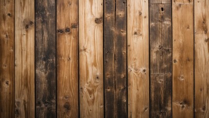 Obraz premium Wooden wall texture with various shades of brown and black featuring vertical planks arranged in a natural pattern
