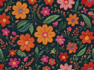 flower, flowers, embroidery, nature, gerbera, bouquet, daisy, floral, summer, spring, plant, pink, orange, yellow, blossom, beauty, color, bloom, garden, flora, bright, pattern, colorful, decoration, 