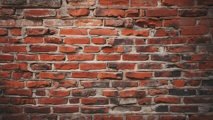 Obraz premium Red brick wall texture with uneven surface and various shades of bricks, detailed view of rustic building material