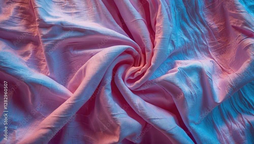 Canvas Prints textured pink fabric background with soft folds and creases illuminated by blue light
