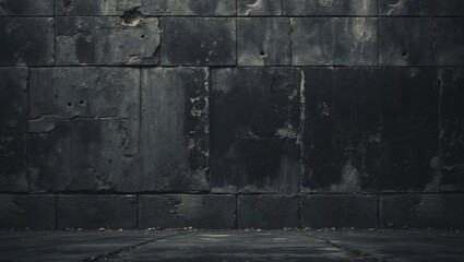 Fototapeta premium Dark textured wall with cracked surfaces and irregularities in a grunge style background. Suitable for industrial or urban themes.