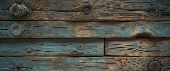 weathered blue wooden planks texture with natural grain and knots in horizontal alignment