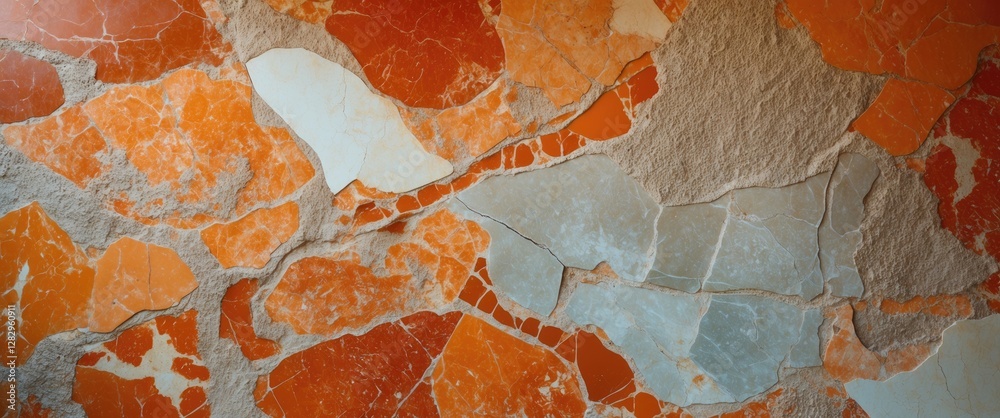 Poster orange and gray textured stone wall surface with various fragment shapes and patterns suitable for b