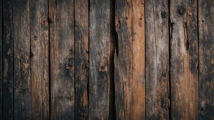 Naklejka premium Old weathered wooden planks arranged vertically with dark and light tones and visible knots and textures
