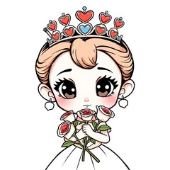 Adorable Princess Girl Holding Roses Wearing a Crown