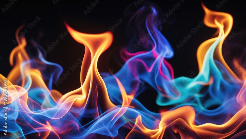 Wall mural colorful abstract flames with blue orange and pink hues on a dark background creating a dynamic and 