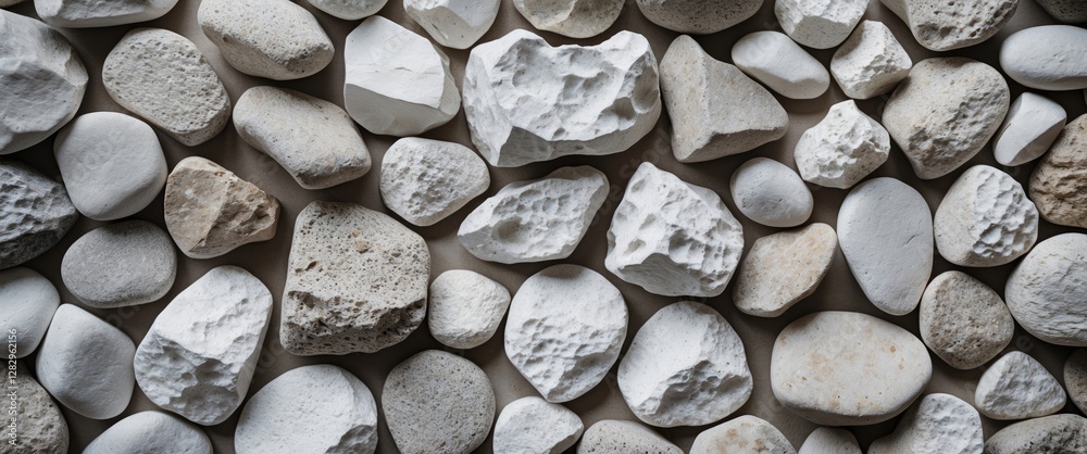 Canvas Prints white stones and pebbles arranged in a flat lay composition showcasing various shapes and textures o