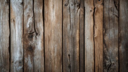 Fototapeta premium Wooden plank wall texture with various shades of brown and gray, displaying natural grain patterns and imperfections