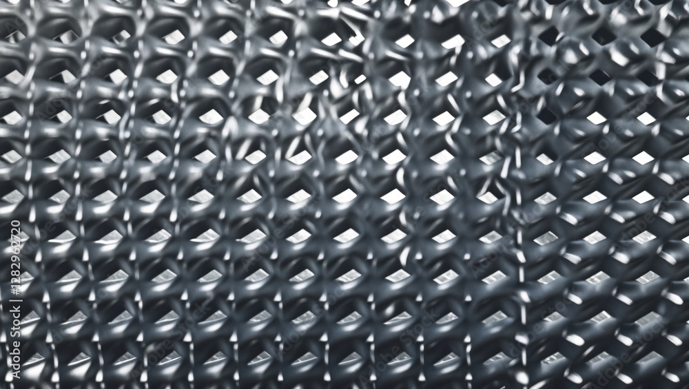 Poster metallic mesh surface with intricate geometric pattern and reflective properties, high detail and de