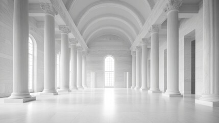 A legislative hall with marble columns and vaulted ceilings. Featuring grandeur and leadership