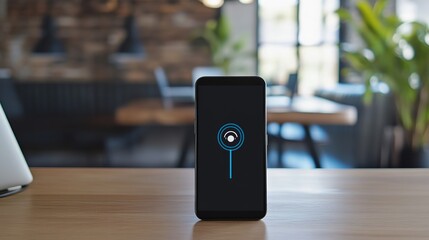 Close-up of a smartphone screen showing software update progress bar, modern desk and laptop in background, technology and digital innovation concept.
