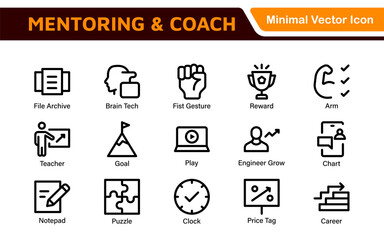 Mentoring and Coaching Icons Collection. Vector-Based Icons for Mentorship, Leadership, Learning, Support, and Growth