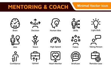 Mentoring and Coaching Icons Collection. Vector-Based Icons for Mentorship, Leadership, Learning, Support, and Growth