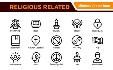 Religious Icon Set. A meaningful collection of icons representing various faiths and beliefs, perfect for enhancing educational materials, spiritual apps, and community outreach initiatives.