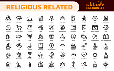 Religious Icon Set. A meaningful collection of icons representing various faiths and beliefs, perfect for enhancing educational materials, spiritual apps, and community outreach initiatives.