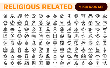 Religious Icon Set. A meaningful collection of icons representing various faiths and beliefs, perfect for enhancing educational materials, spiritual apps, and community outreach initiatives.