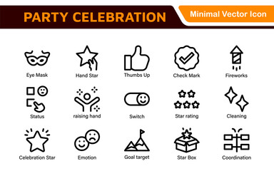 Celebration and Party Icons. Vector Icons for Birthdays, Holidays, Festivals, Fireworks, and Event Decorations